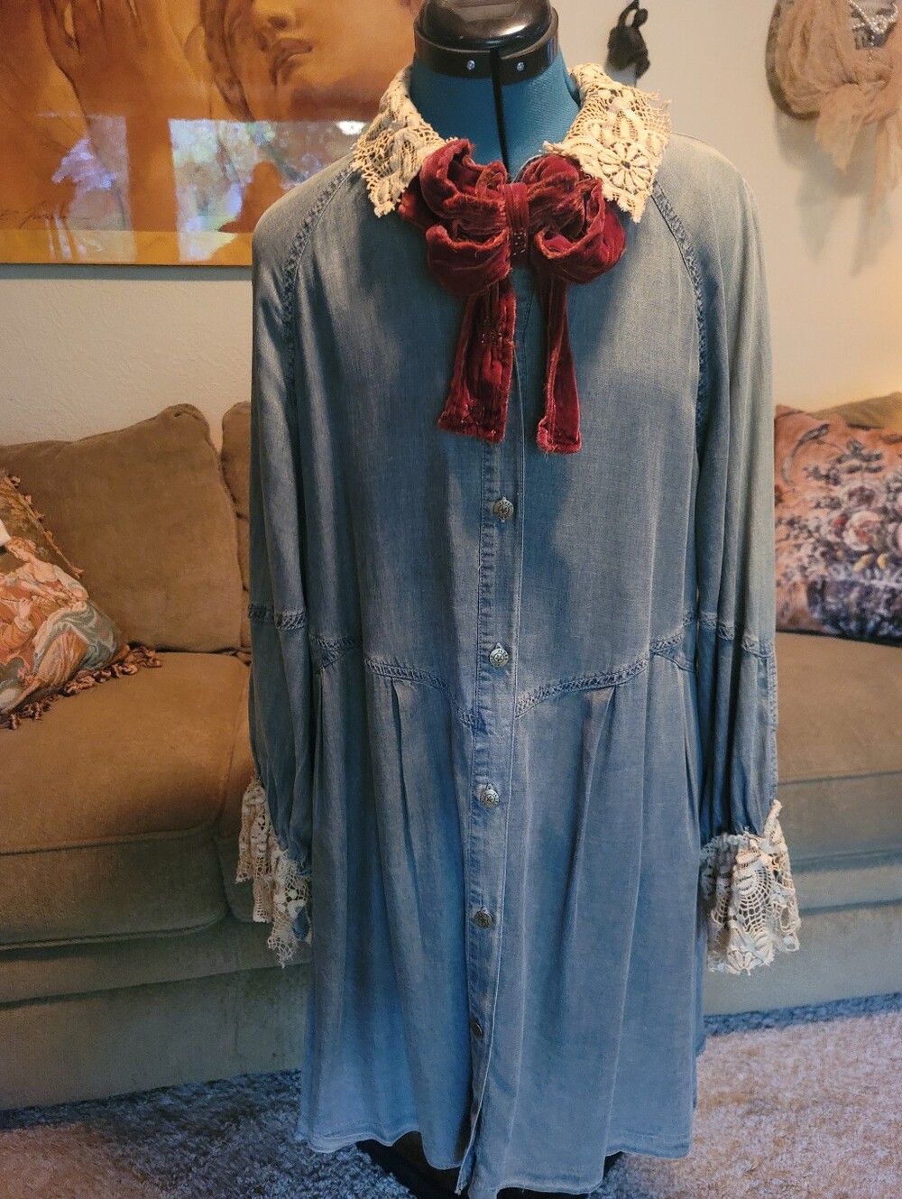 JADED GYPSY DENIM/LACE DUSTER/DReSS - Picture 2 of 7